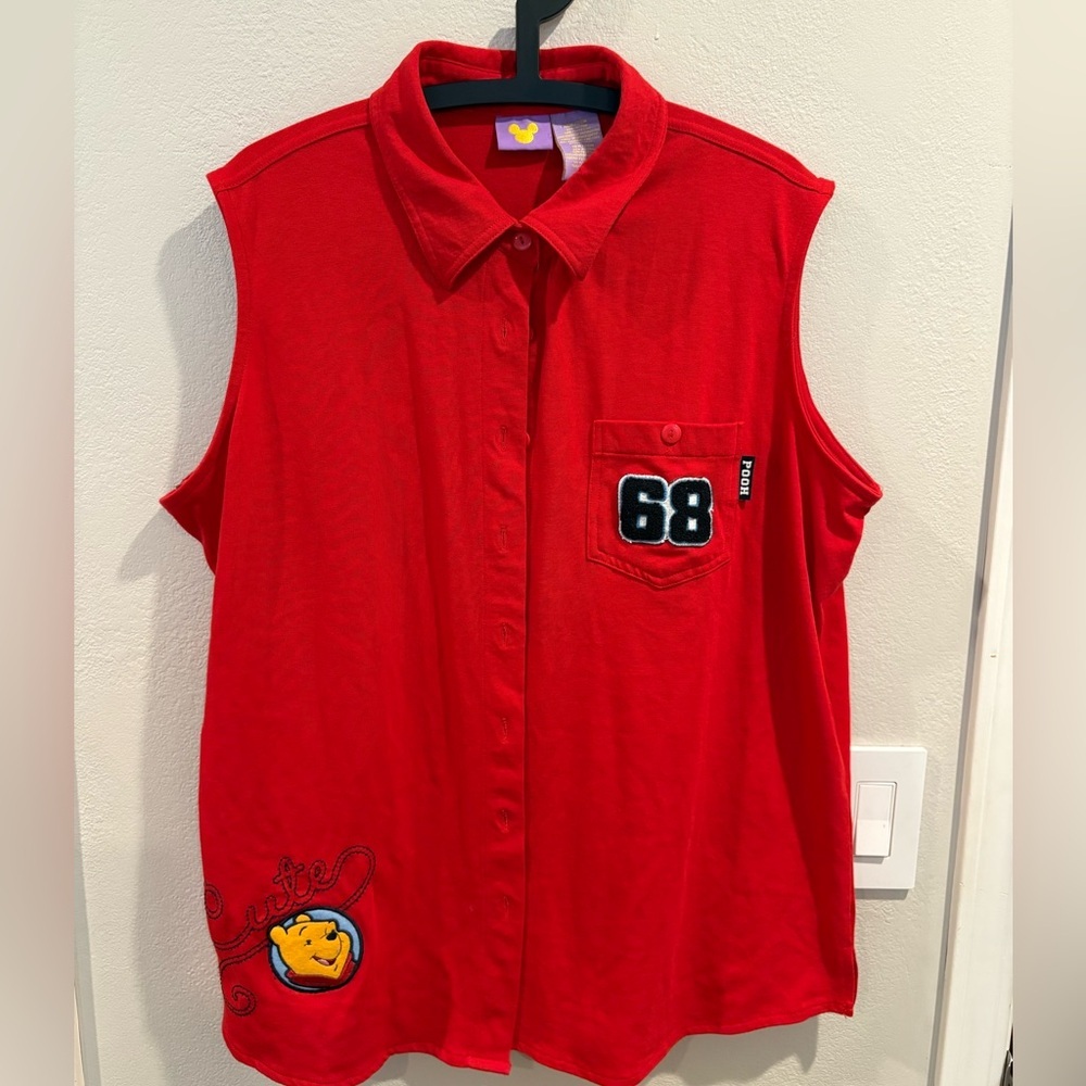 Red Sleeveless Button-Up Top